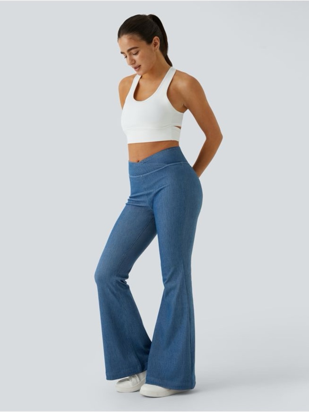 Halara Flex™ High Waisted Crossover Casual Flare Jeans 1X Leggings Denim NWOT